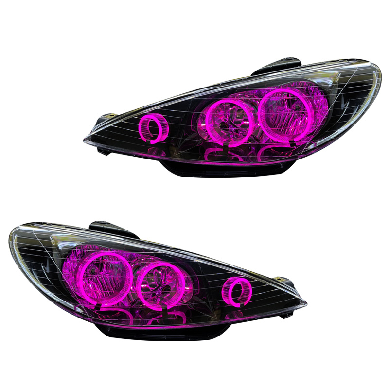 چراغ جلو خودرو گروه پژوهش صنعت مدرن مدل 3D-Ring-Pink مناسب برای پژو 206 بسته دو عددی