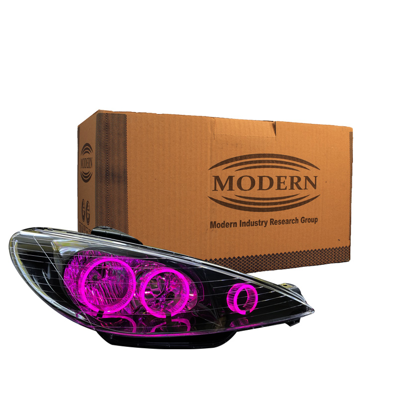 چراغ جلو خودرو گروه پژوهش صنعت مدرن مدل 3D-Ring-Pink مناسب برای پژو 206 بسته دو عددی